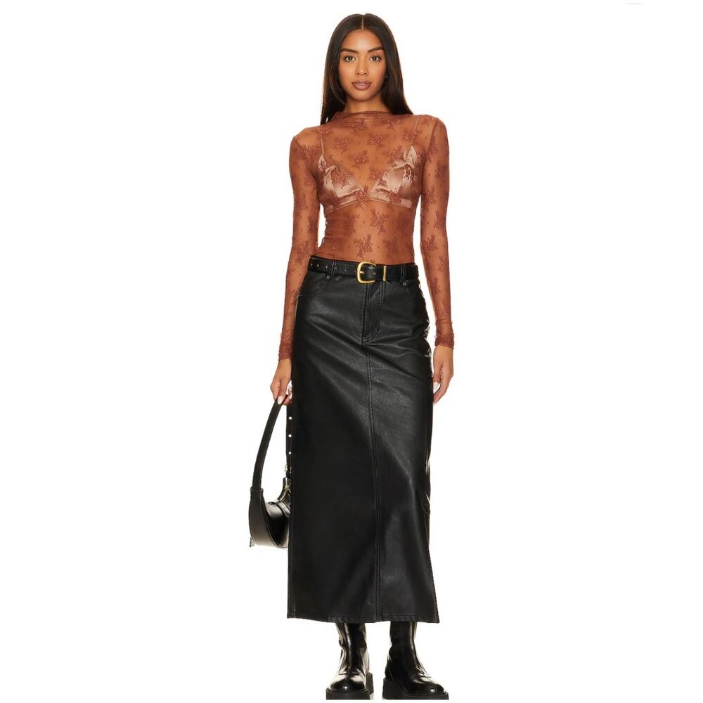 Free People City Slicker Faux Vegan Leather Maxi Skirt in Black - 0 NEW - Picture 2 of 15